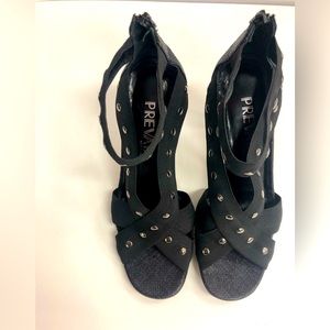 PREVATA MADE IN ITALY LEATHER SANDALS RHINESTONE EMBELLISHED WITH BACK ZIP 7M